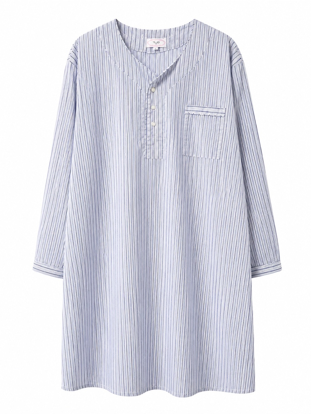 Men's Light Blue Pinstripe Nightshirt Henley Tunic
